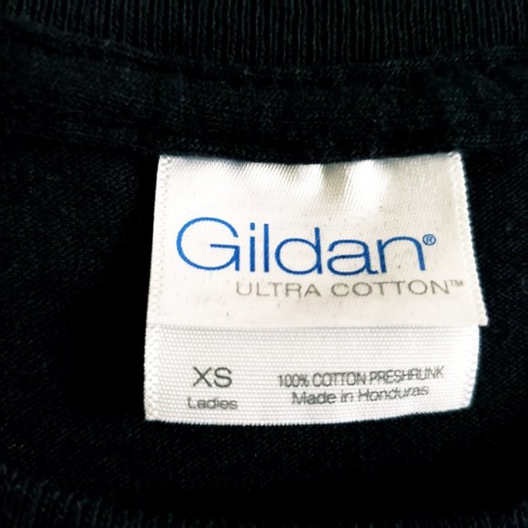 Gildan Run Hippie Run Chop Shoppe T-Shirt Womens Size XS Graphic Black/White - Picture 6 of 9